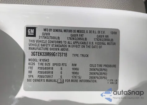 2009 GMC Sierra 1500 Slt from USA, damaged, VIN 3GTEK33M99G173718